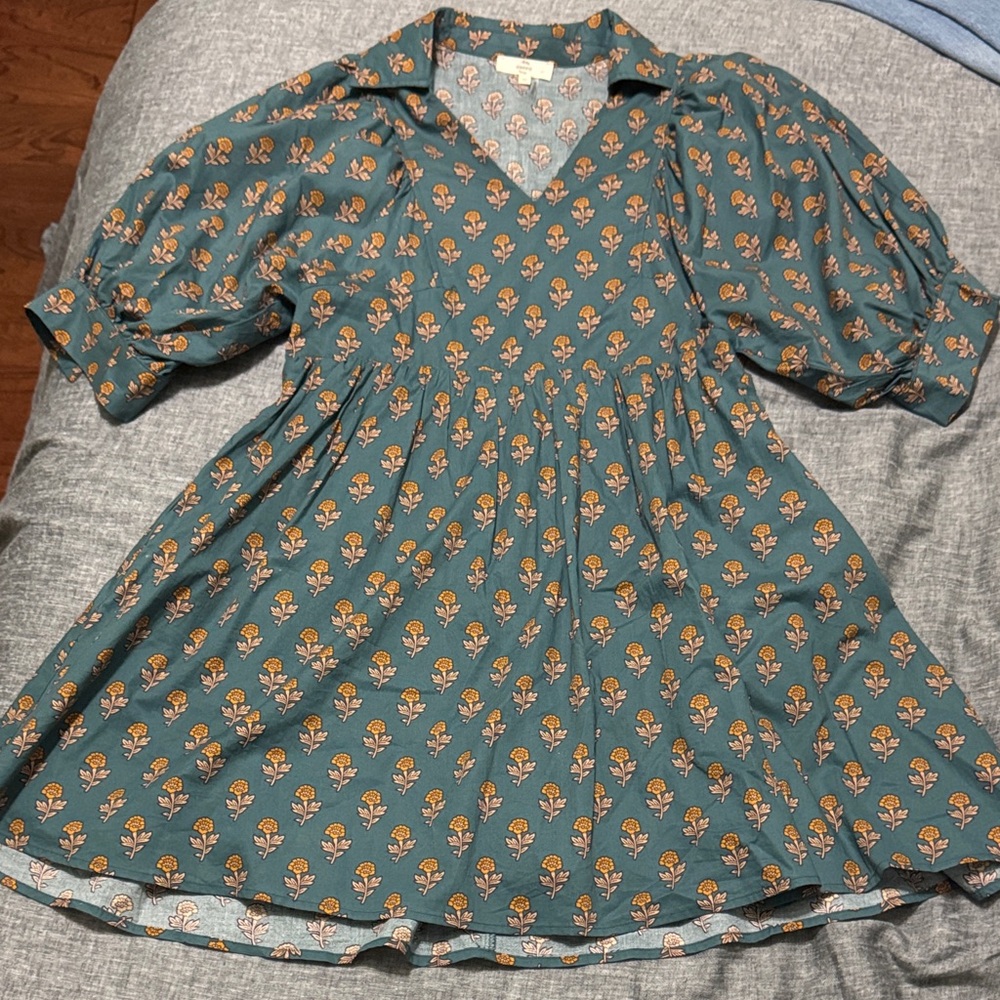 Entro Teal Dress with Yellow Floral Design